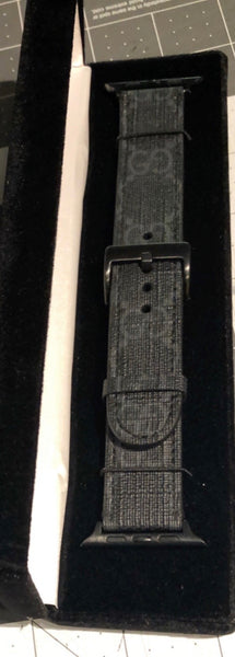 Custom Black Damier Louis Vuitton Apple Watchband - Silver