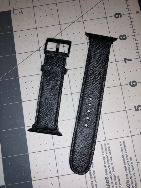 Custom Black Damier Louis Vuitton Apple Watchband - Silver